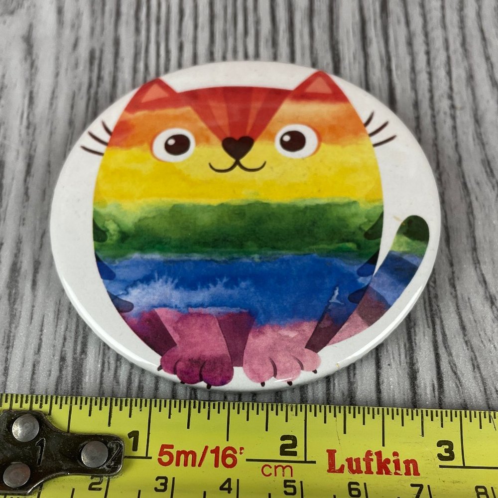 COPY - LGBTQ Cute Pride Rainbow Kitten watercolor style button.